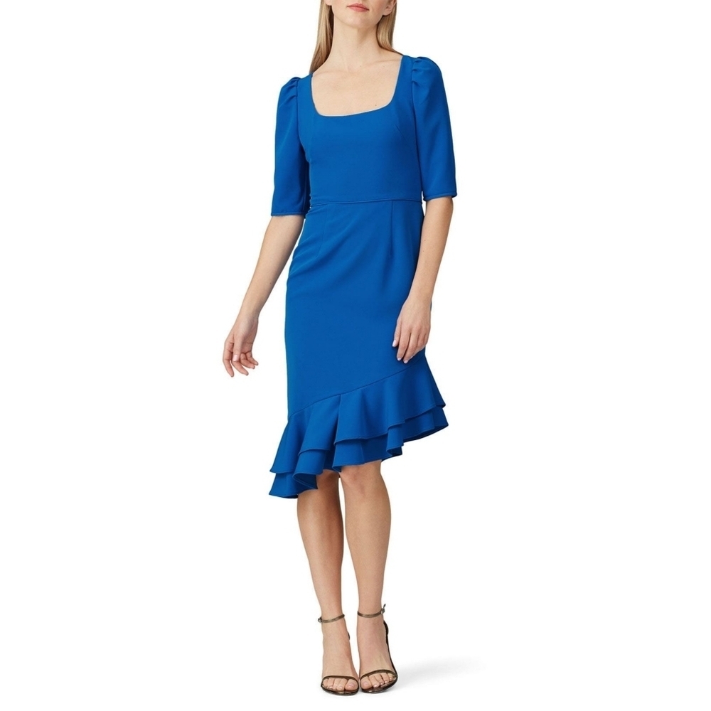 Black Halo Blue Evelyn Square Neck Asymmetrical Hem Dress Size 8
